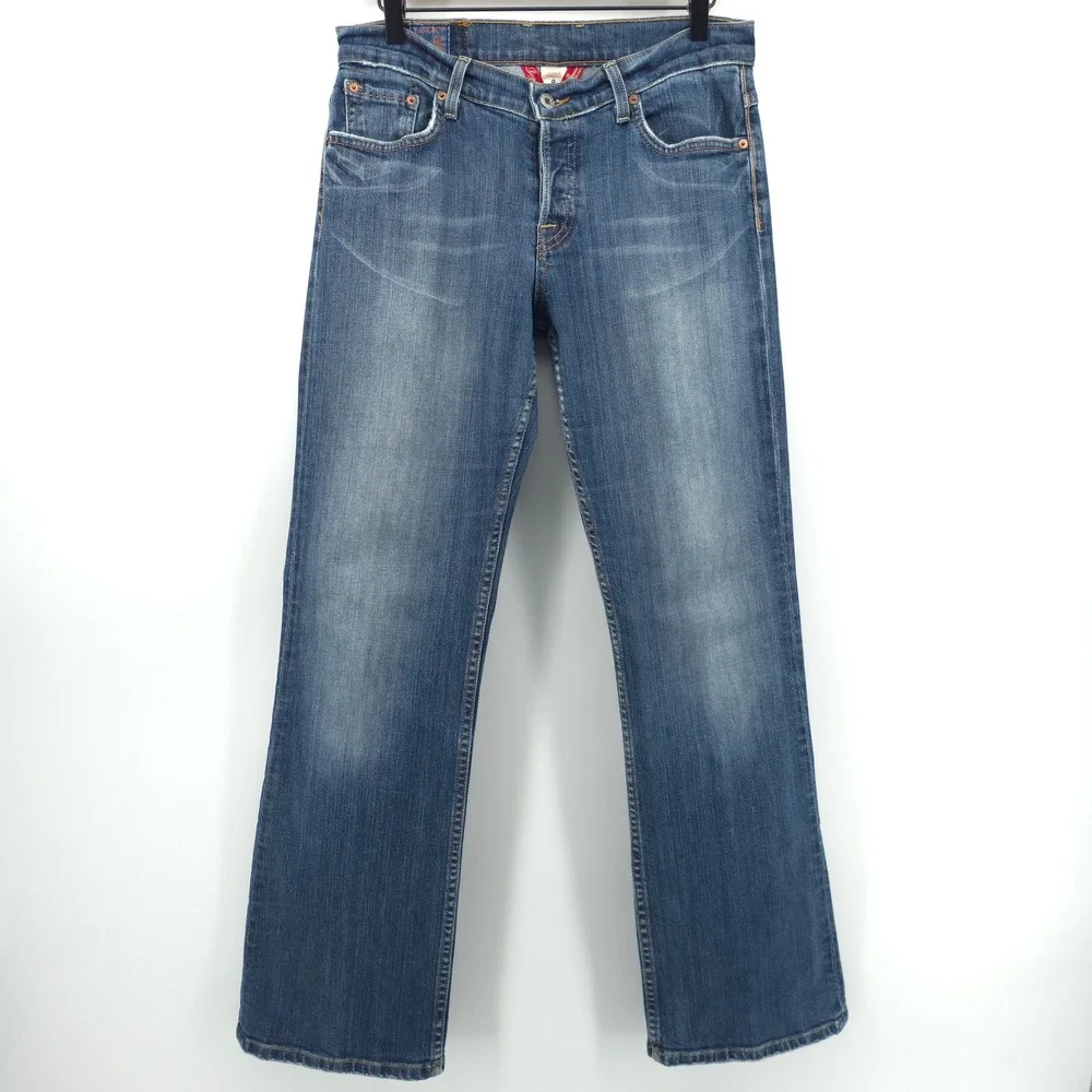 Lucky Brand Womens Jeans Easy Rider 8/29 Blue Straight Leg Button Fly Pic Stitch